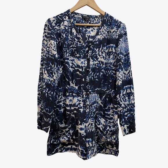 Rare Intermix Roxy Silk Romper S | Blue Abstract Print, Button Front, 100% Silk - Picture 5 of 7